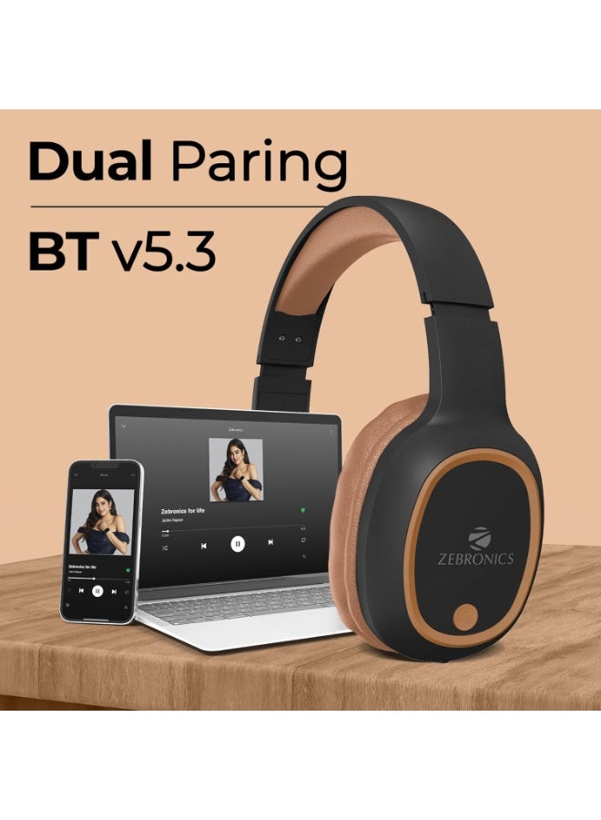 ZEBRONICS Thunder Bluetooth 5.3 Wireless Headphones with 60H Backup, Gaming Mode, Dual Pairing, ENC, AUX, Micro SD, Voice Assistant, Comfortable Earcups, Call Function (Brown) - Image 2